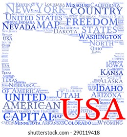USA state map tag cloud vector illustration