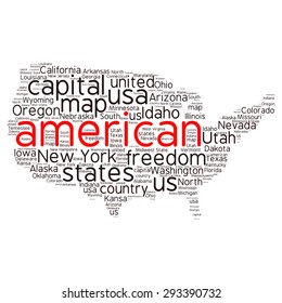 USA state map tag cloud vector illustration