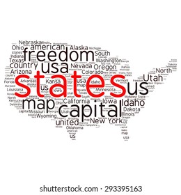 USA state map tag cloud vector illustration