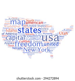 USA state map tag cloud vector illustration