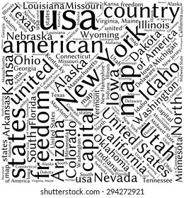 USA state map tag cloud vector illustration