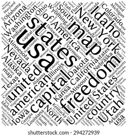 USA state map tag cloud vector illustration