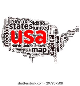 USA state map tag cloud vector illustration