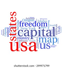 USA state map tag cloud vector illustration