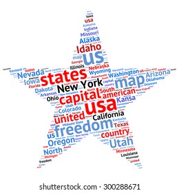 USA state map tag cloud vector illustration