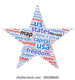 USA state map tag cloud vector illustration