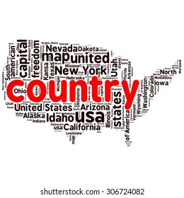 USA state map tag cloud vector illustration