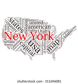 USA state map tag cloud vector illustration