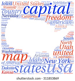 USA state map tag cloud vector illustration