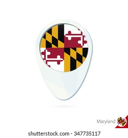 USA State Maryland flag location map pin icon on white background. Vector Illustration.