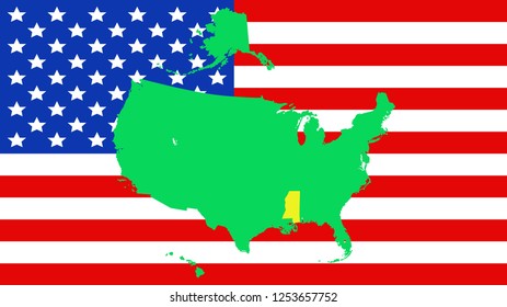 USA state Of Mississippi map on a flag background