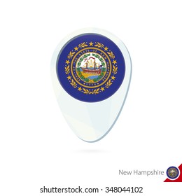 USA State New Hampshire flag location map pin icon on white background. Vector Illustration.