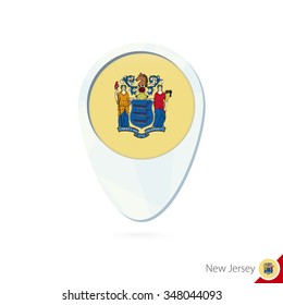USA State New Jersey flag location map pin icon on white background. Vector Illustration.