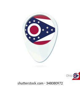 USA State Ohio flag location map pin icon on white background. Vector Illustration.