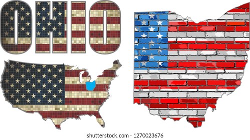 USA state of Ohio on a brick wall - Illustration