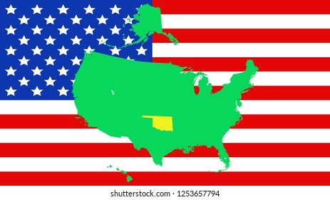 USA state Of Oklahoma map on a flag background