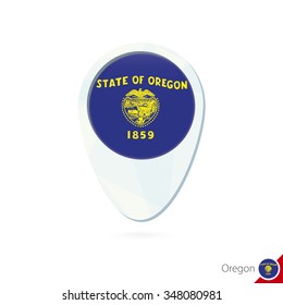 USA State Oregon Flag Location Map Pin Icon On White Background. Vector Illustration.