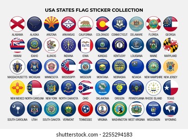 USA State Sticker Collection Design Template. States Flag Sticker of United States of America