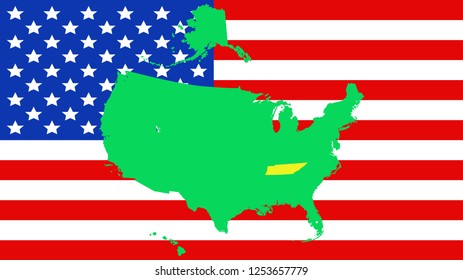USA state Of Tennessee map on a flag background