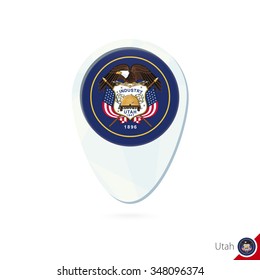 USA State Utah flag location map pin icon on white background. Vector Illustration.