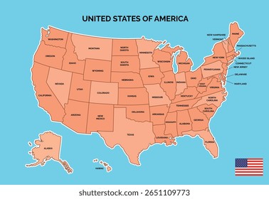 USA State, vector map isolated on United states map. Editable vector map of USA