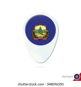 USA State Vermont Flag Location Map Pin Icon On White Background. Vector Illustration.