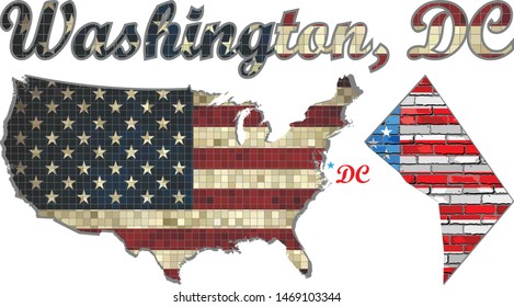USA state of Washington, D.C. on a brick wall - Illustration,
Font with The District of Columbia