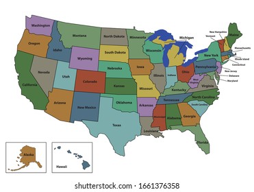 usa states colorful map, vector illustration 