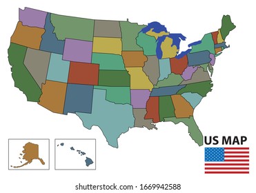 usa states colorful map, vector illustration 