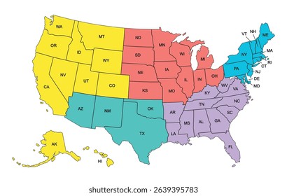 USA states infographic poster flat color white background