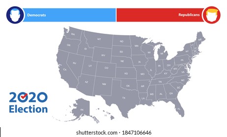 Usa states map. Infographic USA map with gray states. Poster vote presidential election. Vector template, basic design.