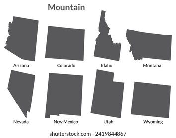 USA states Mountain  regions map.