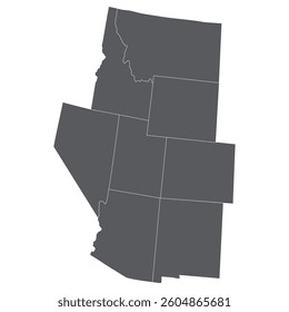 USA states Rocky Mountain regions map. Regions of the United States of America Rocky Mountain each state with grey color.