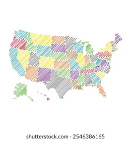 USA with states, thread map line vector illustration 1