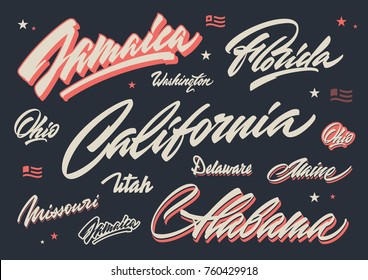 USA states vector lettering logo design elements