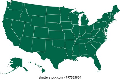 USA States Vector Map Isolated on White