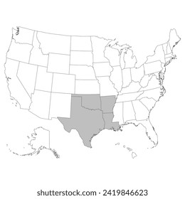 USA states West South Central regions map.