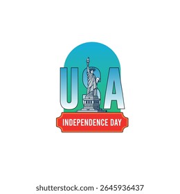 USA Statue of Liberty 4th of July Independence Day Circle Vector with Blue Elements on White Background