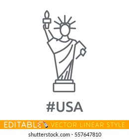 USA. The Statue of Liberty. Editable line icon. Stock vector illustration.