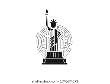 USA Statue of Liberty Landmark. Patriotic America vector illustration