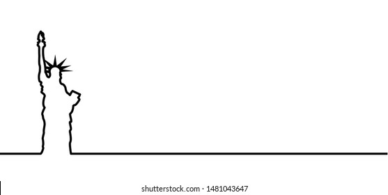 USA, Statue of liberty One line pattern. New York City, United States. vector icon or symbol. Hand drawn drawing. For travel, vacation, holliday. America, VS skyline panorama symbol