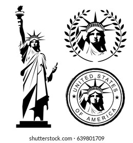 USA Statue of Liberty. Set. Vector illustration.