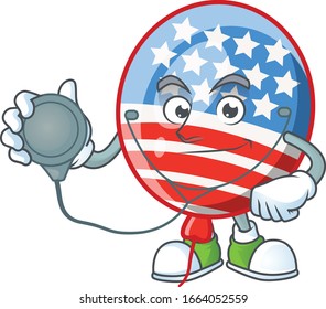 USA stripes balloon mascot icon design as a Doctor working costume with tools