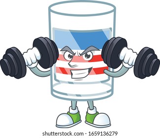 USA stripes glass mascot icon on fitness exercise trying barbells
