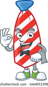 A USA stripes tie cartoon mascot working as a Waiter