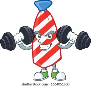 USA stripes tie mascot icon on fitness exercise trying barbells