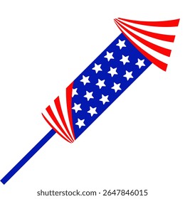 USA Style Rocket with Red Tail and Blue Body – Festive Vector Element