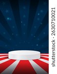 USA sunburst background vector illustration. American product display stage for presentation.