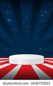 USA sunburst background vector illustration. American product display stage for presentation.