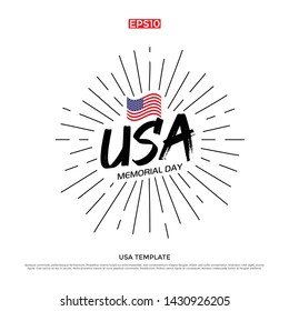 USA sunburst greeting card design template.